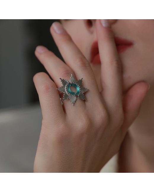 Retro Chic Blue Dandelion Ring
