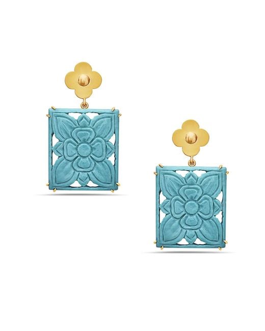 Artisan Blue Carved Floral Drop Earrings