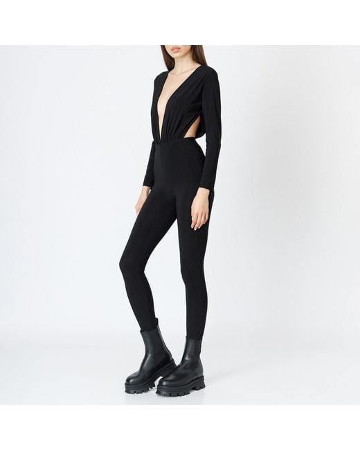 LIA ARAM Black V-Neck Jumpsuit With Gathered Detailing