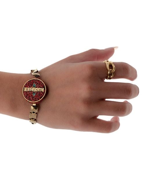 Ebru Jewelry Brown Om Mani Padme Hum Coral Mantra Bracelet