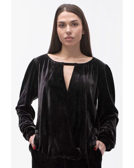 Maison Bogomil Black Plush Surplice Blouse