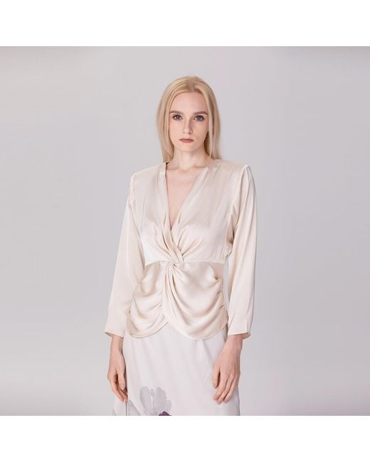 Smart and Joy Black Satin Blouse With Twisted Bow – Long Sleeves