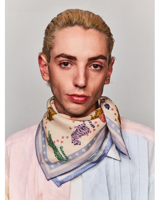 Lost Pattern Metallic Neon Tigers Silk Bandana for men