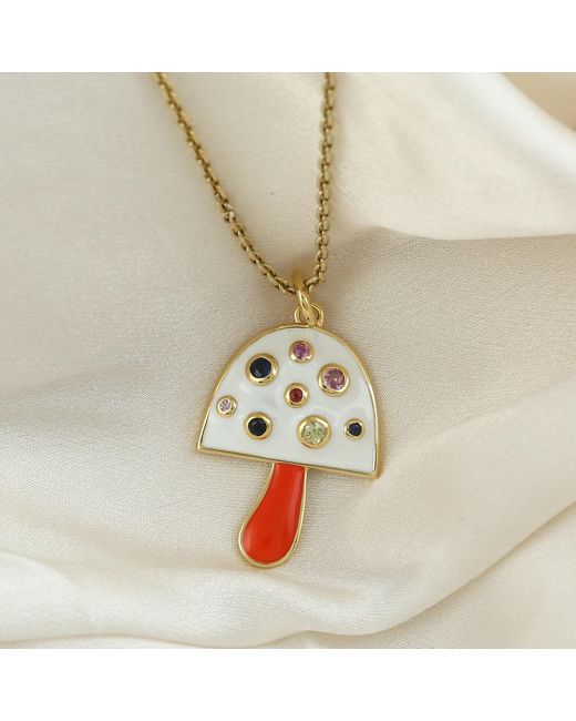 Artisan White 14K Sapphire & Enamel Mushroom Pendant