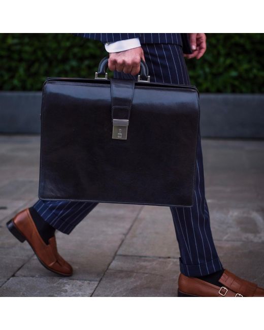 Time Resistance Black Large Leather Briefcase for men