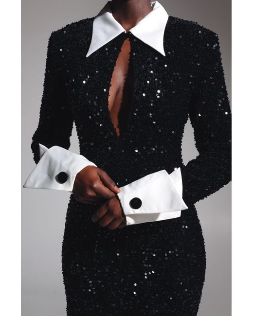 Ofuure Black Kali Keyhole Sequin Maxi Dress