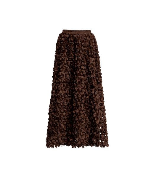 Tantra Spain Sl Brown Long A-Line Organza Floral Skirt With Elastic Waistband