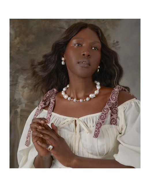 Vintouch Italy The Beloved Gold-plated Sky Blue Cameo And Pearl Earrings