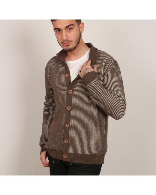 Nuvv Collection Brown Striped Milano-Stitch Cardigan – Premium Italian Wool Blend for men