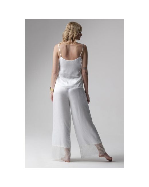 Oh!Zuza White Grace Satin Viscose Pyjama Set Lace Cream