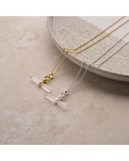 Nellou Jewellery Metallic Neutrals Quartz Crystal T Bar Necklace Plated Sterling