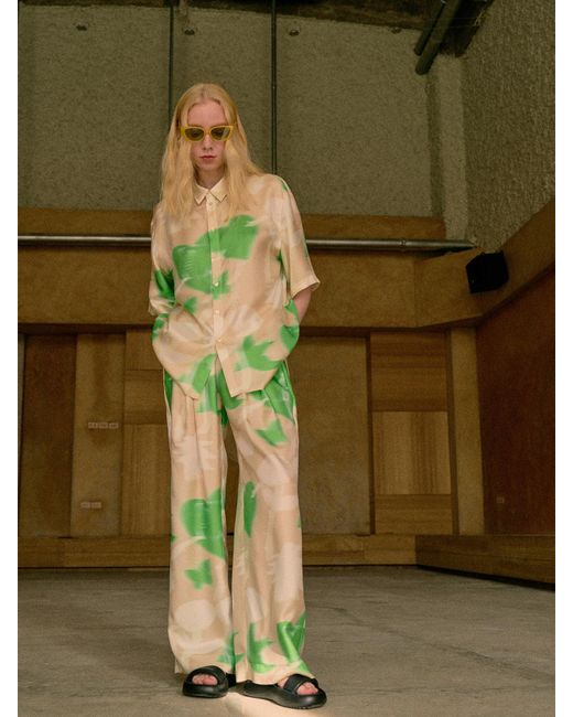 Lost Pattern Green Frida's Dream Oversized Silk Shirt