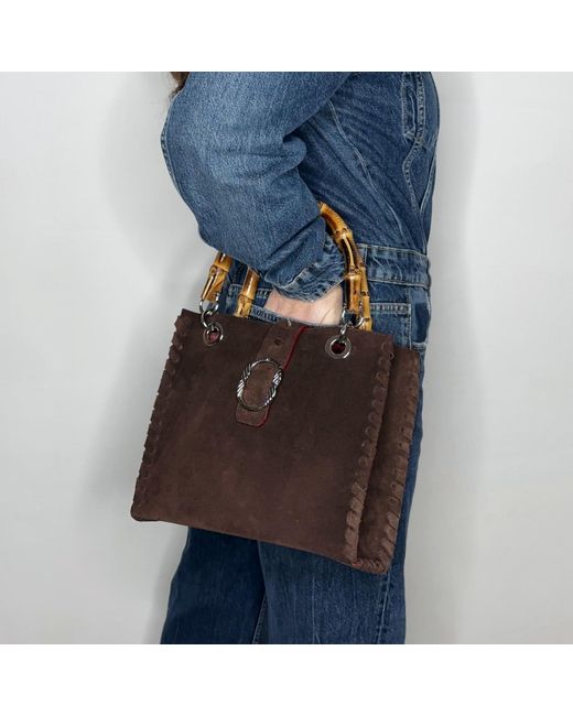 Ruj Heritage Brown Bamboo Bag Suede Cioccolato