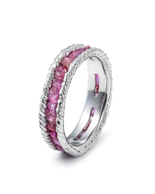 German Kabirski Multicolor Gaiete Raw Ruby Rhodium Plated Ring