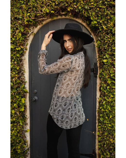 Jennafer Grace Gray Peri Paisley Tie Front Blouse
