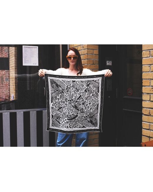 Jessie Zhao New York Black Double Sided Silk Scarf Of Garden