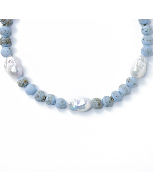 Bombyx House Blue Baroque Pearl & Ceramic Bead Necklace