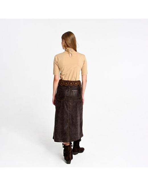 Lalipop Design Gray Ruffled Front Vegan Leather Midi Skirt