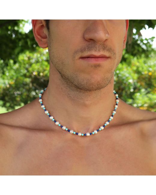 Mineralgems•Studio Blue Pearl Necklace With And Lapis Lazuli Beads for men