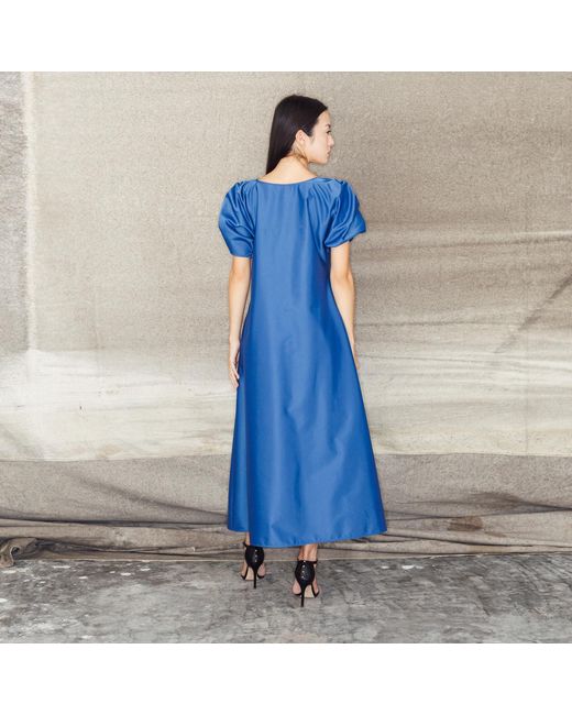 Bianca Popp Blue Puff Dress With Wrinkled Shoulders