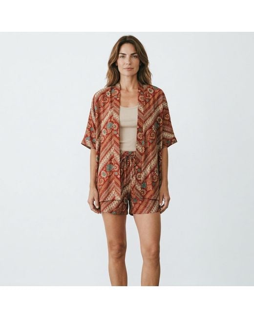 ORIGIN OF HEARTS Brown Neutrals Imai Contemporary Kimono Shirt