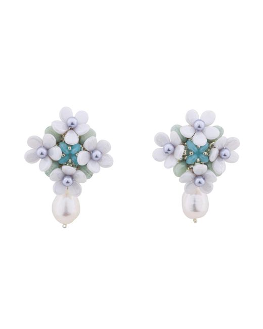 Oana Savu Blue Bridal Earrings Bride Flower Sterling Ear Studs