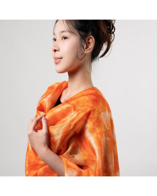 Silk and Bears Orange Sunburst Shibori Silk Shawl – Hand-Dyed Mulberry Silk, Beach & Pool Wrap