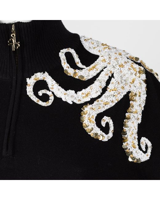 Laines London Black Laines Couture Quarter Zip Jumper With Embellished Octopus