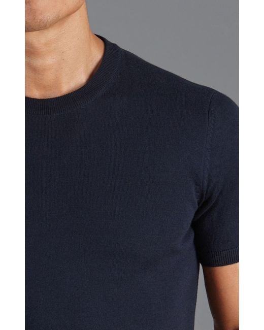 Paul James Knitwear Blue Midweight Julius Cotton Knitted T-Shirt for men