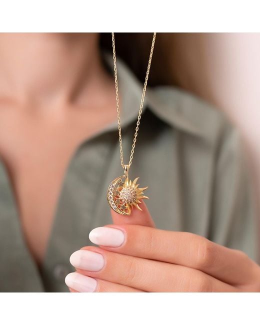 Spero London Metallic Sun And Moon Embossed Star Sterling Vermeil Pendant Necklace