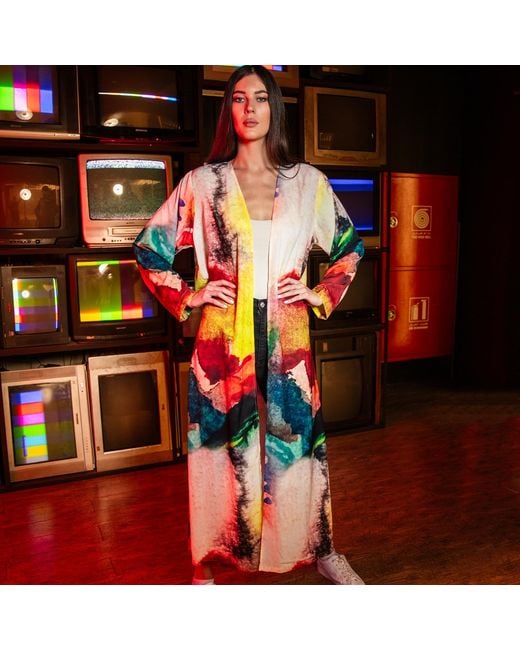 DHARA SHETH DUBAI Yellow Enigma Abstract Multicolour Printed Long Kimono