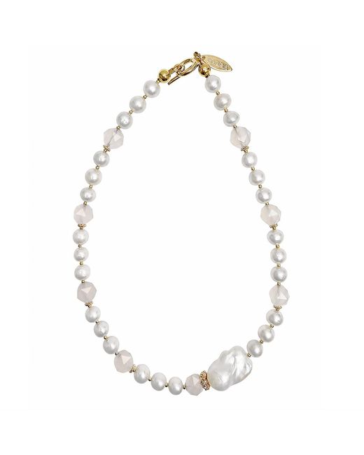 Farra Metallic Freshwater Pearl With Agate And Baroque Pearl Choker Necklace
