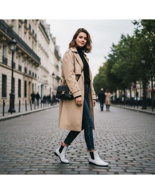 Beautiisoles by Robyn Shreiber Made in Italy White Neutrals Reba Off- Leather Flat Chelsea Ankle Bootie