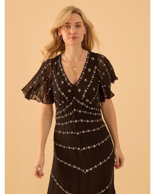 Rose & Nancy Black Rose Sequin Maxi Dress