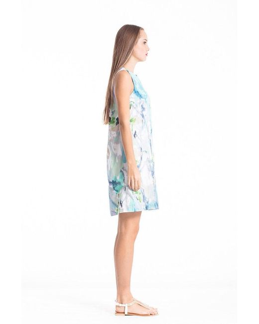 Conquista Blue A Line Print Poplin Dress