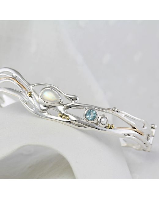 Isla Silver Metallic Organic Moonstone, Topaz & Pearl Bangle