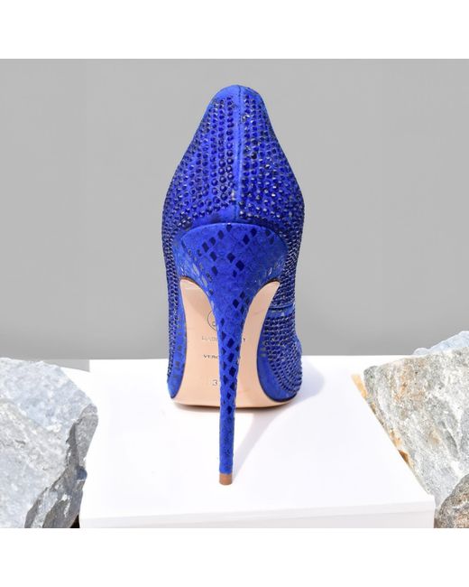 Aethra Shoes Blue Aqua Suede Crystal-Embellished Pointed Toe Stiletto Pumps