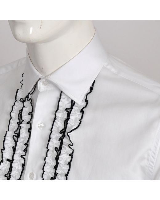 DAVID WEJ White Ashton Collar Ruffle Dress Shirt for men