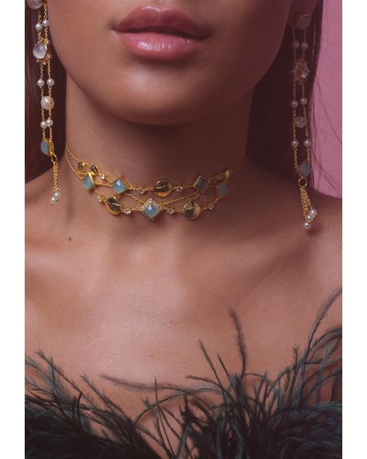 Lavani Jewels Metallic Elara Aquamarine And Zircons Choker