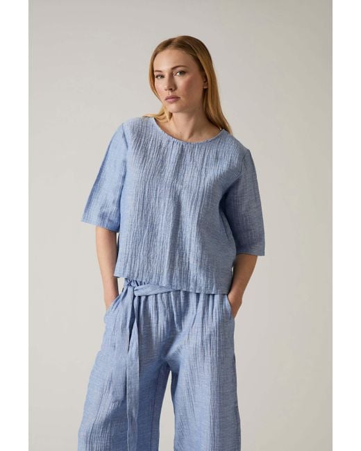 James Lakeland Blue Back Button Top