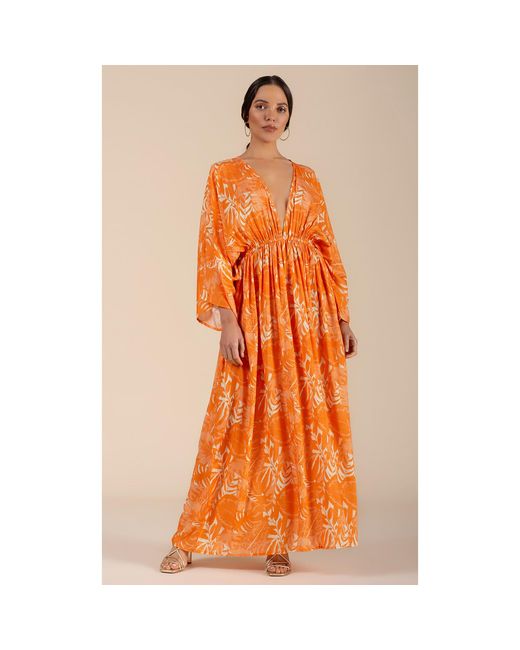 Coco Riko Ibiza Orange Frances Maxi Kaftan Sunset Leaf