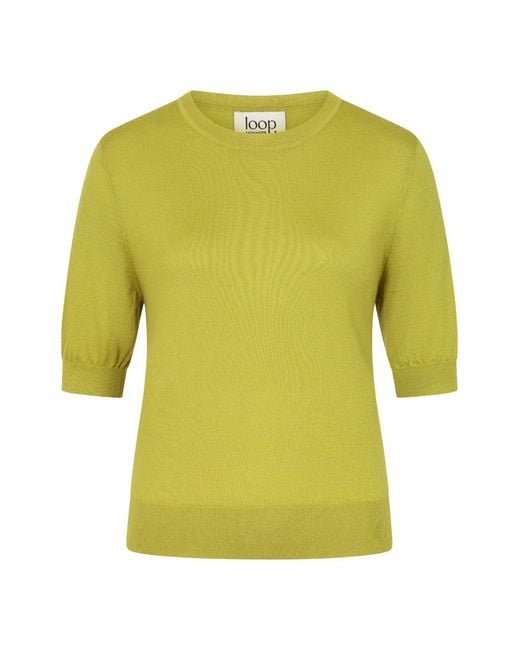 Loop Cashmere Yellow Crew Neck Short Sleeve Sweater