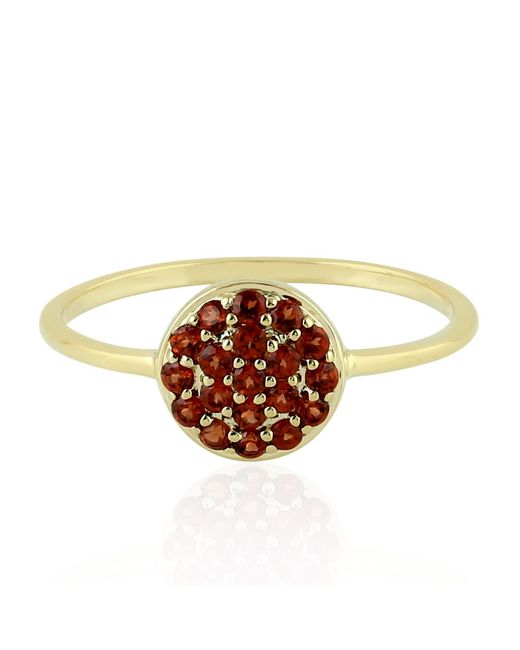 Artisan Metallic 14k Yellow Gold With Pave Garnet Gemstone Stackable Ring Jewelry
