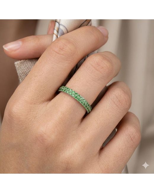 Artisan Green 18K Oxidized With Tsavorite Gemstone Half Eternity Band Ring