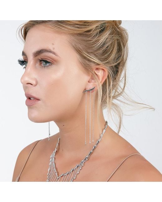 Lucy Quartermaine White Long Waterfall Earrings