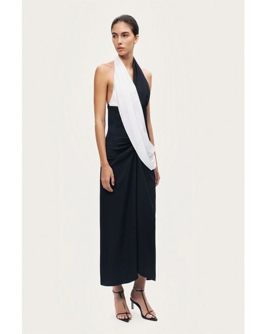 Nocturne Black Contrast Draped Halter Maxi Dress