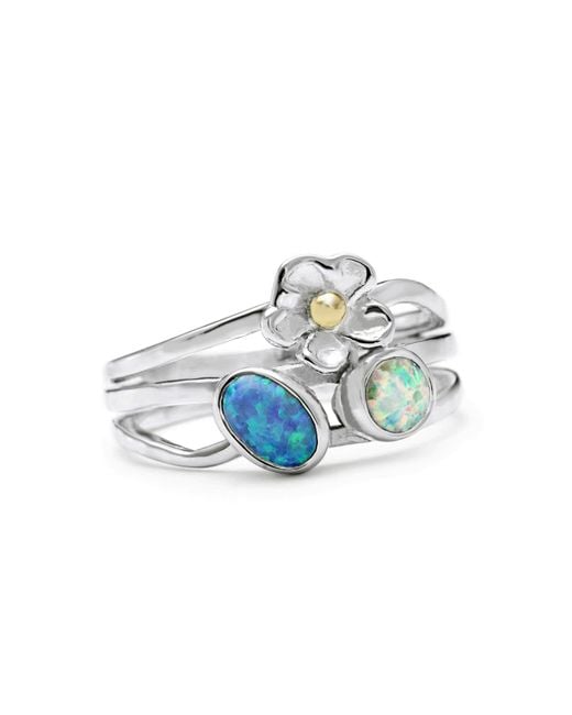 Isla Silver Blue Two Tone Opal Flower Ring