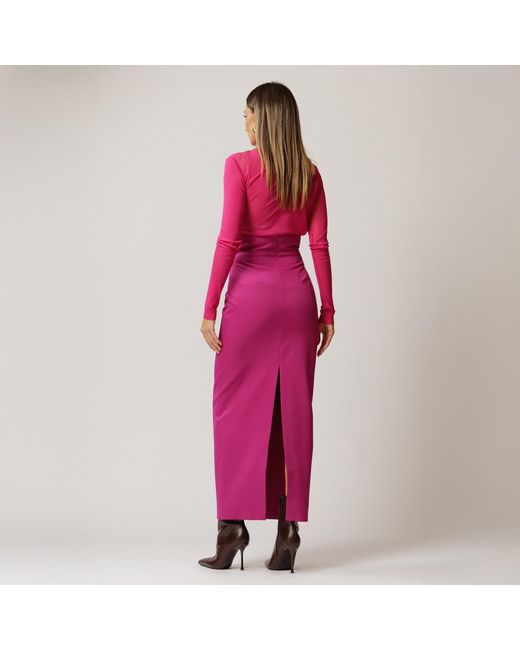 concept A trois Pink Tulle Blouse With Ruffles And Long Sleeves