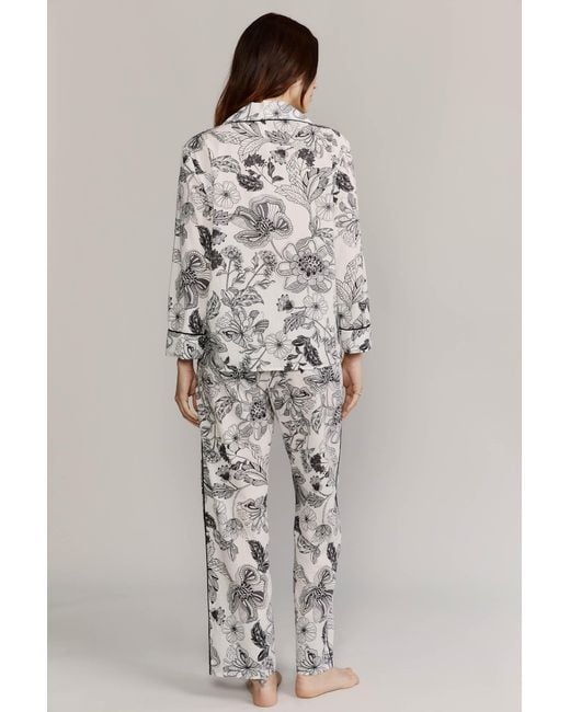 Kato White Broad Beach Noire Floral Cotton Pajamas