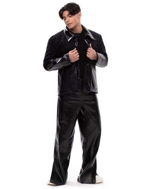 Maison Bogomil Black Cut Flow – Leather Trousers With Slits & Hem Openings for men
